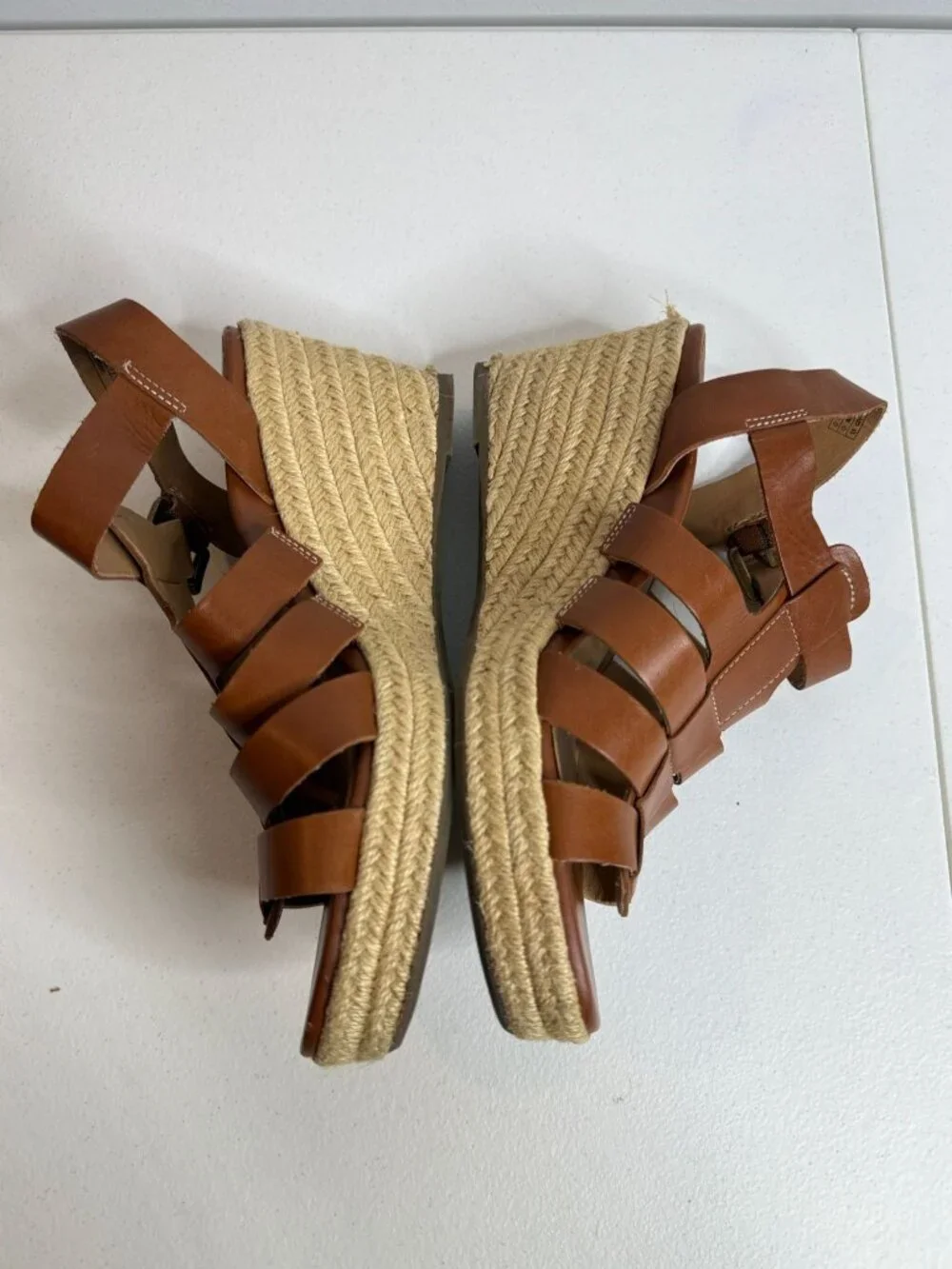 Vionic Jaylah Womens 8.5 Brown Leather Espadrille Wedge Sandals Strappy Boho